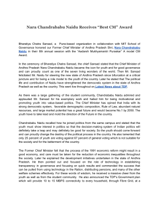 Nara Chandrababu Naidu Receives “Best CM” Award
