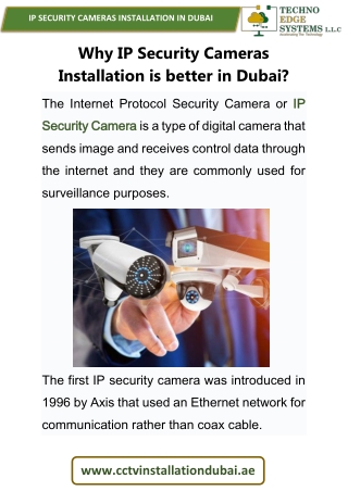 Why IP Security Cameras Installation is better in Dubai?