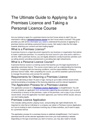 The Ultimate Guide to Applying for a Premises Licence and Taking a Personal Licence Course