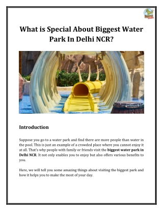 What is Special About Biggest Water Park In Delhi NCR