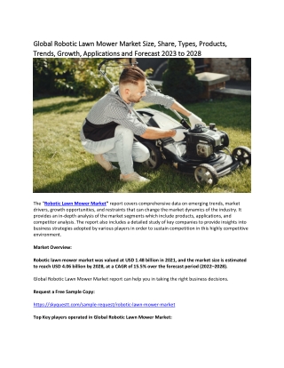 Global Robotic Lawn Mower Market Size, Share, Types, Products, Trends, Growth.