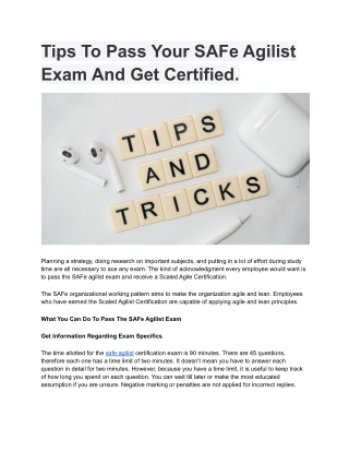 Tips To Pass Your SAFe Agilist Exam And Get Certified