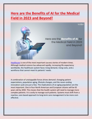 Here are the Benefits of AI for the Medical Field in 2023 and Beyond!