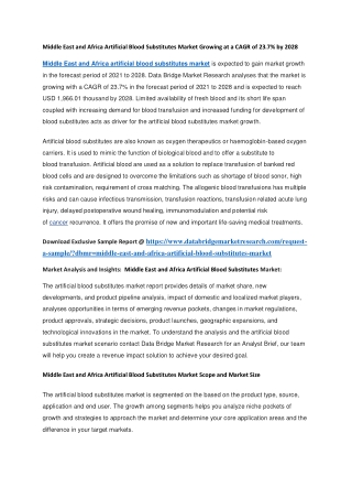 Middle East and Africa Artificial Blood Substitutes Market Growing at a CAGR of 23.7 by 2028