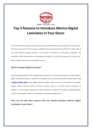 Top 3 Reasons to Introduce Merino Digital Laminates in Your Decor