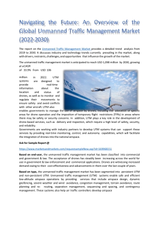 An Overview of the Global Unmanned Traffic Management Market (2022-2030)