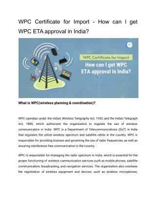 WPC Certificate for Import - How can I get WPC ETA approval in India?