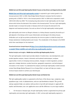 Middle East and Africa IgA Nephropathy Market Focuses on Key Drivers and Opportunities by 2028
