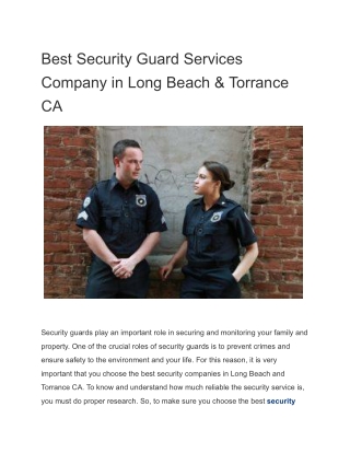 Best Security Guard Services Company in Long Beach & Torrance CA