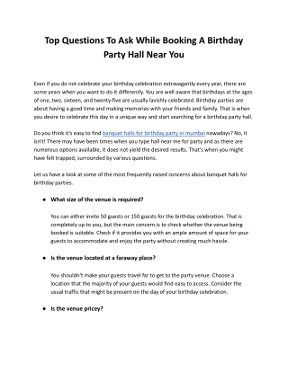 Top Questions To Ask While Booking A Birthday Party Hall Near You