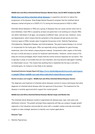 Middle East and Africa Inherited Retinal Diseases Market Share, Size & SWOT Analysis by 2029