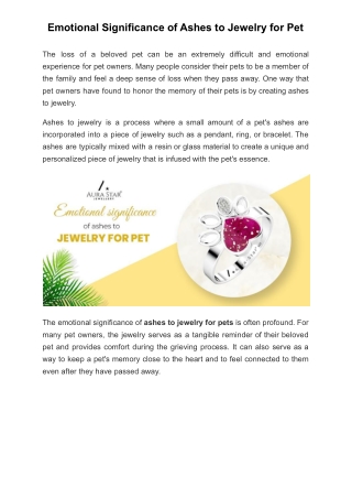 Emotional Significance of Ashes to Jewelry for Pet