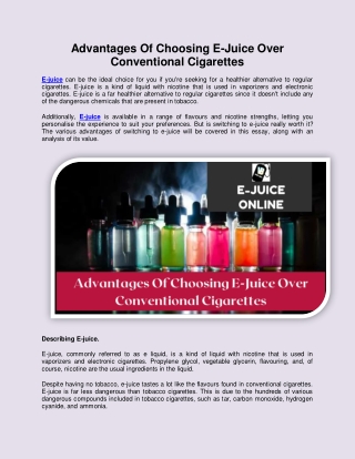 Advantages Of Choosing E-Juice Over Conventional Cigarettes