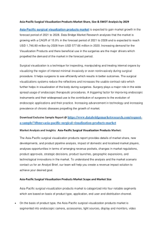 Asia-Pacific Surgical Visualization Products Market Share, Size & SWOT Analysis by 2029
