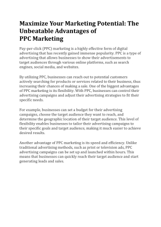 Maximize Your Marketing Potential: The Unbeatable Advantages of PPC Marketing