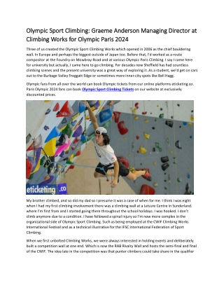 Olympic Sport Climbing Graeme Anderson Managing Director at Climbing Works for Olympic Paris2024