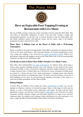 Have an Enjoyable Foot-Tapping Evening at Restaurants with Live Music