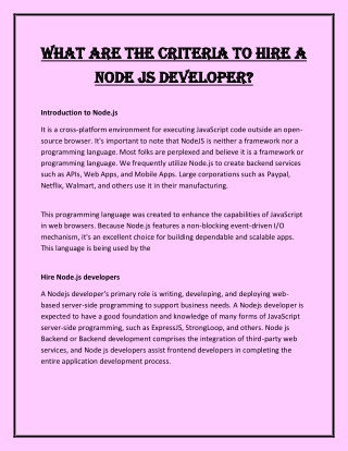 What are the criteria to hire a node js developer?