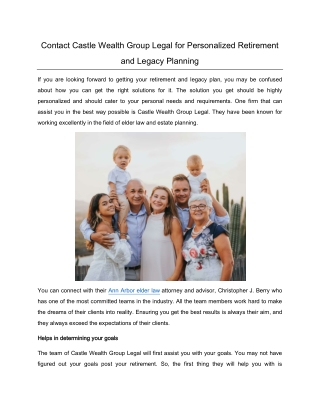 Contact Castle Wealth Group Legal for Personalized Retirement and Legacy Planning