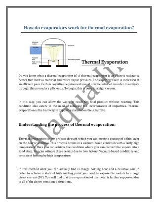 How do evaporators work for thermal evaporation