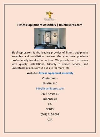 Fitness Equipment Assembly | Bluefikspros.com