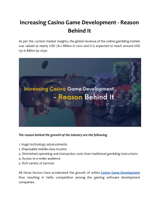 Increasing Casino Game Development - Reason Behind It