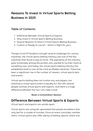 Reasons to invest in virtual sports betting business in 2023