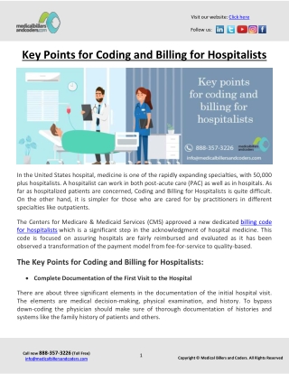 Key Points for Coding and Billing for Hospitalists