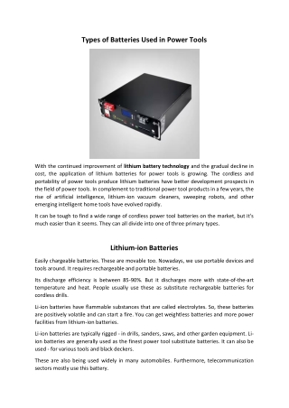 Types of Batteries Used in Power Tools