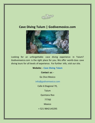 Cave Diving Tulum | Godivemexico.com