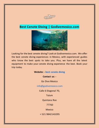 Best Cenote Diving | Godivemexico.com