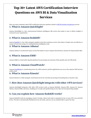 Top 30  Latest AWS Certification Interview Questions on AWS BI & Data Visualization Services