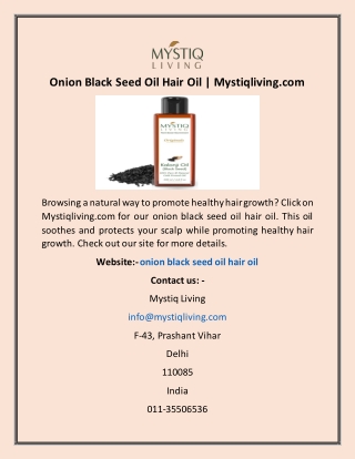 Onion Black Seed Oil Hair Oil | Mystiqliving.com