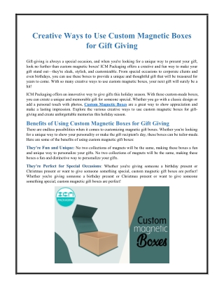 Creative Ways to Use Custom Magnetic Boxes for Gift Giving