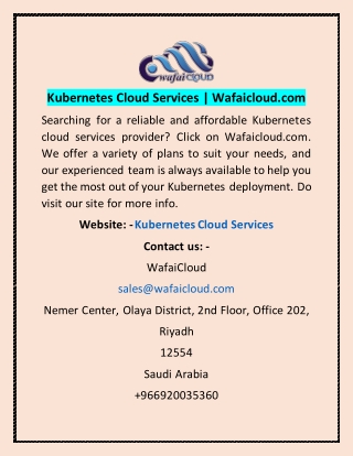 Kubernetes Cloud Services | Wafaicloud.com