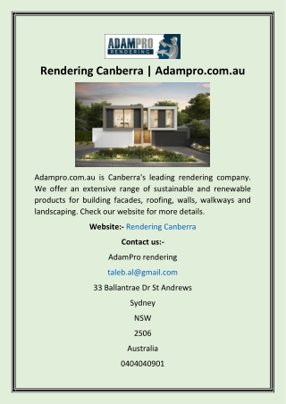 Rendering Canberra  Adampro.com