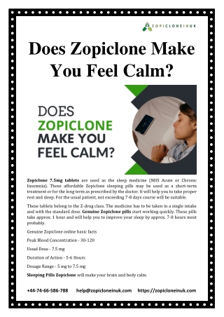 Does Zopiclone Make You Feel Calm?