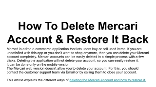How To Delete Mercari Account & Restore It Back