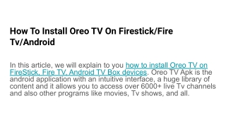 How To Install Oreo TV On Firestick_Fire Tv_Android