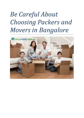 Be Careful About Choosing Packers and Movers in Bangalore