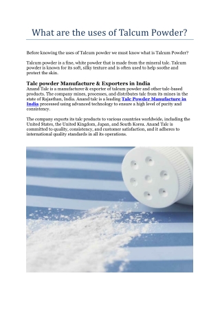 What are the uses of Talcum Powder