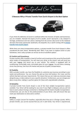 5 Reasons Why a Private Transfer from Zurich Airport is the Best Option