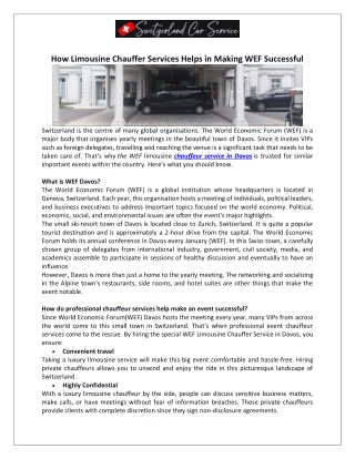 How Limousine Chauffer Services Helps in Making WEF Successful