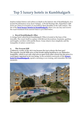 Top 5 luxury hotels in Kumbhalgarh