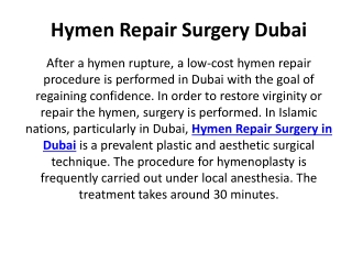 Hymen Repair Surgery Dubai