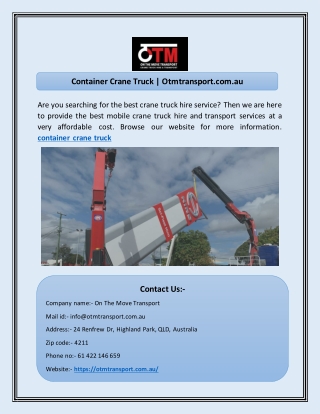 Container Crane Truck | Otmtransport.com.au