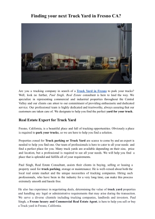 Finding your next Truck Yard in Fresno CA