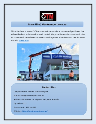 Crane Hire | Otmtransport.com.au
