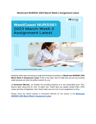 West Coast NURS561 2023 March Week 2 Assignment Latest