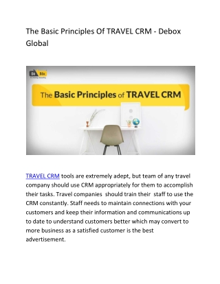 The Basic Principles Of TRAVEL CRM - Debox Global